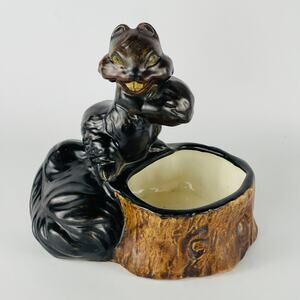 Vintage Custom Hand Painted Ceramic Crazy Squirrel Nut Glazed Planter